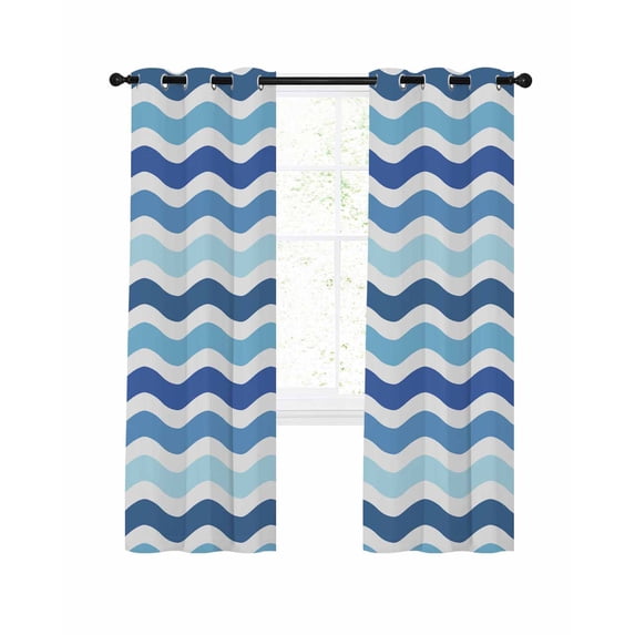 Blue Gradient Water Ripple Blackout Curtains for Bedroom Living Room, Striped 84 In Long Thermal Insulated Room Darkening Drapes Grommet Window Treatments, 42 x 84 In