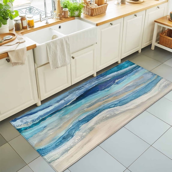 Blue Gradient Water Ripple Rectangle Area Rug 2x6ft,Living Room Rug Non ...