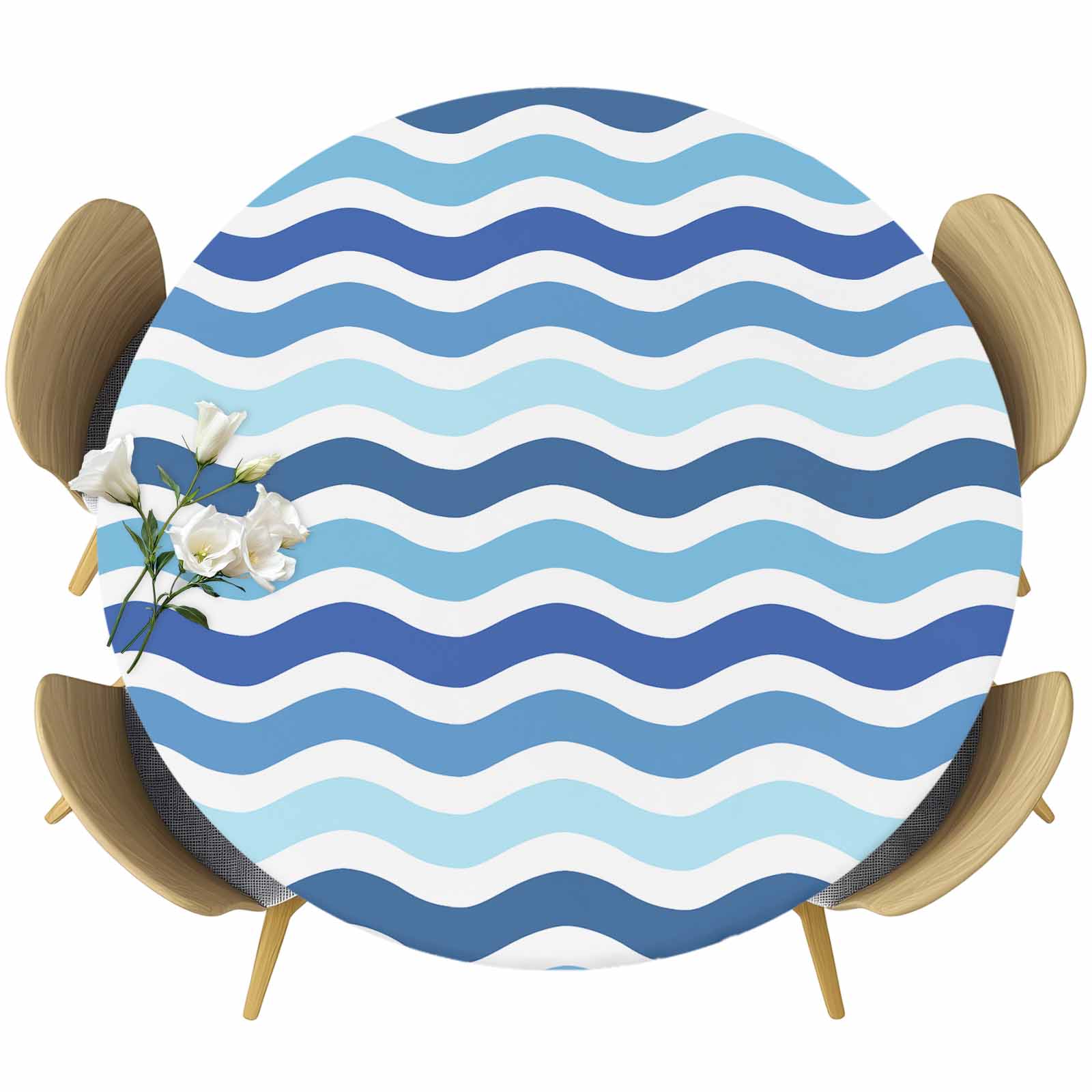 Blue Gradient Water Ripple Round Fitted Tablecloth with Elastic Edge ...