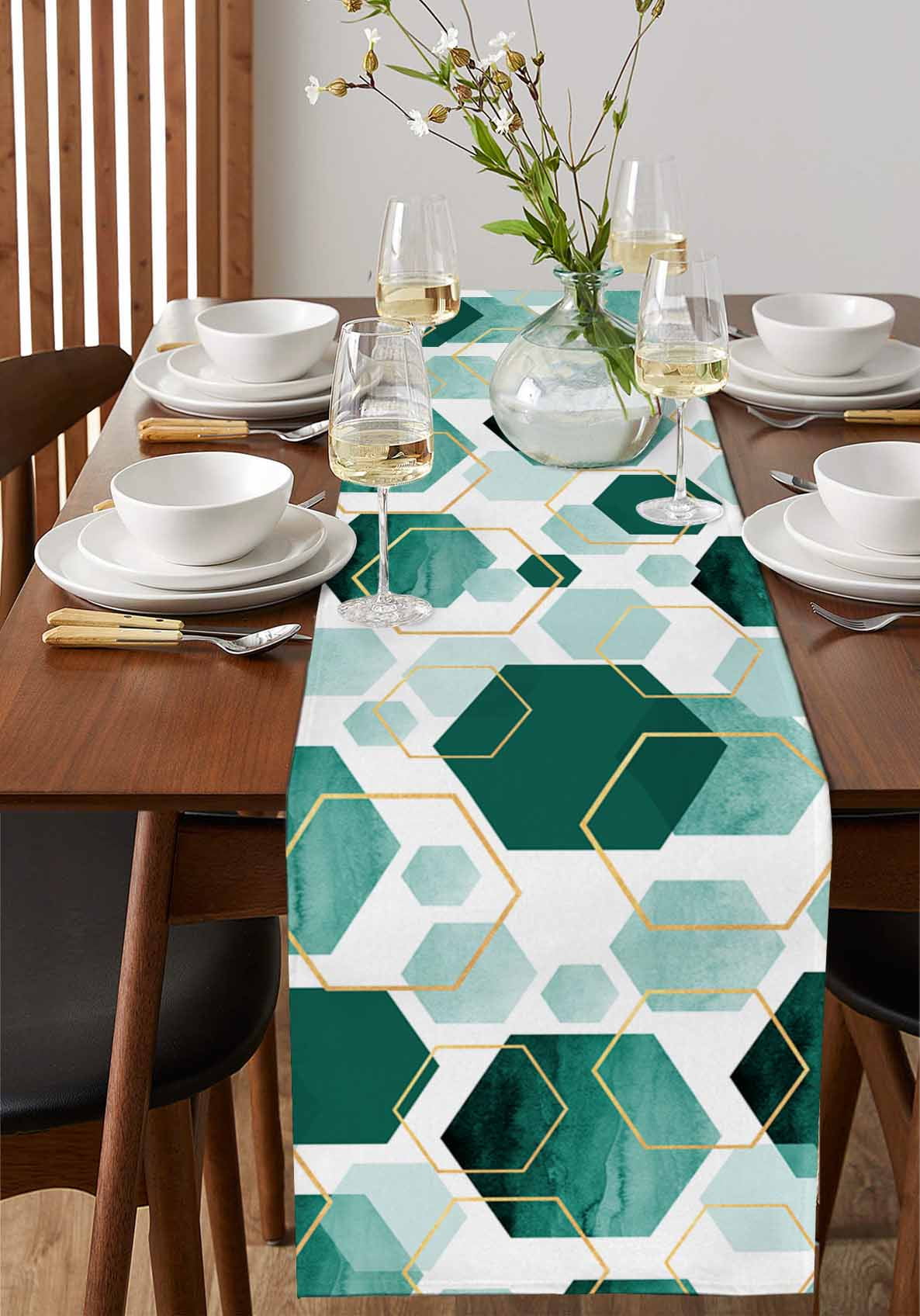 Blue Gradient Water Ripple Table Runner 13x90in Non-Slip Cotton Linen ...