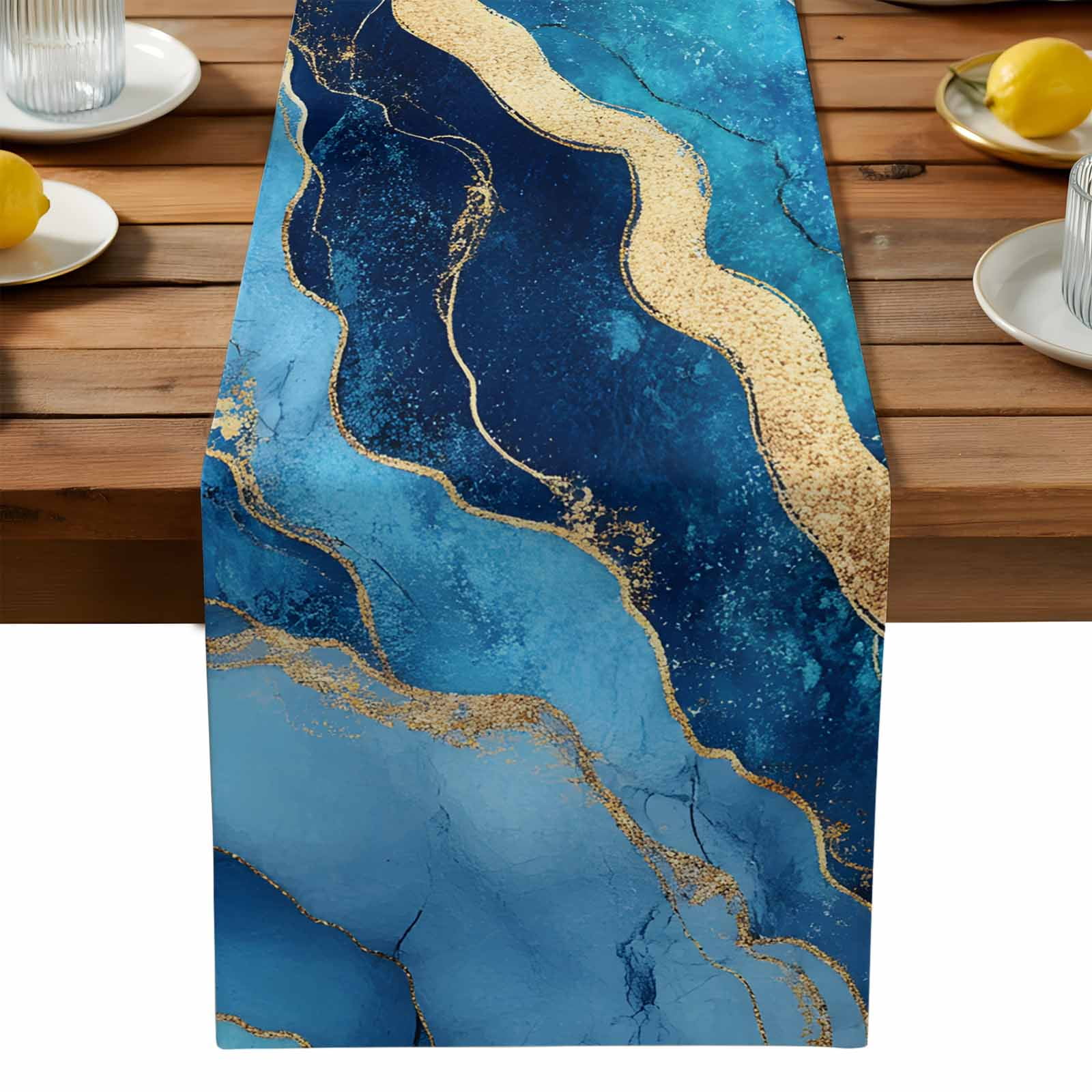 Blue Gradient Water Ripple Table Runners 13x70 Inches Long Linen Burlap ...