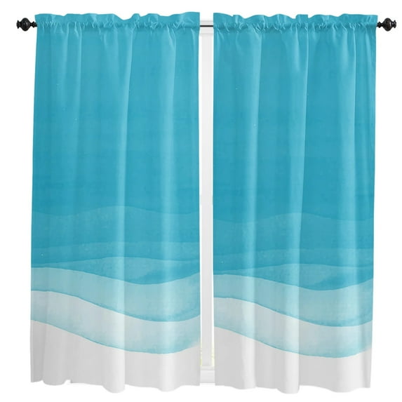 Blue Gradient Watercolor Small Curtain Rod Pocket Short Curtains Half Drapes Partition Cabinet Door Window Curtains Home Decor