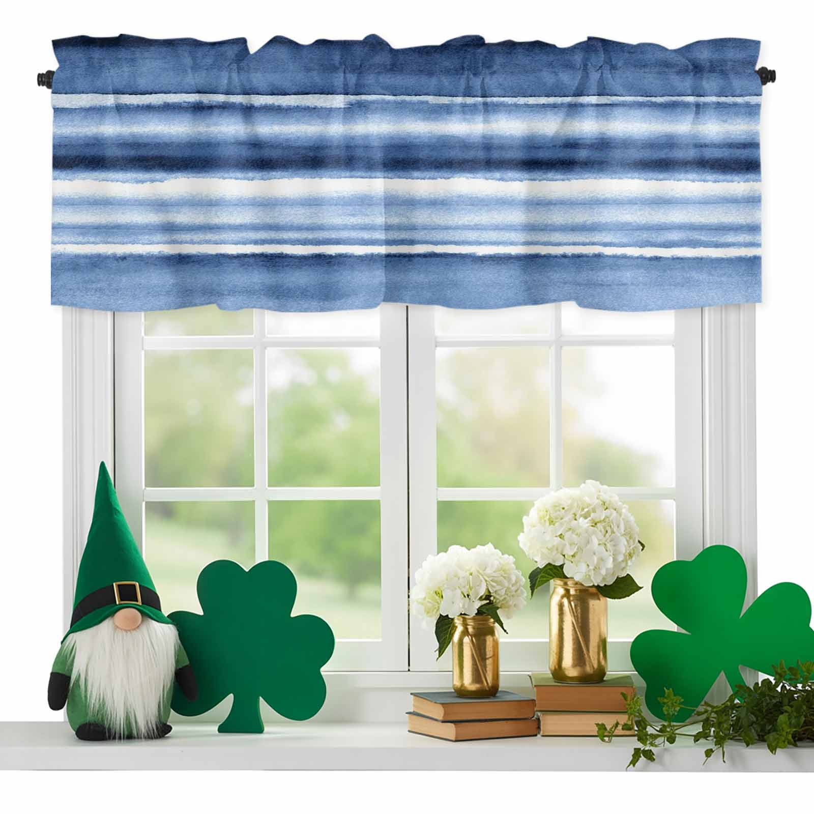 Blue Gradients Valances for Windows, Abstract Wave Stripe White ...