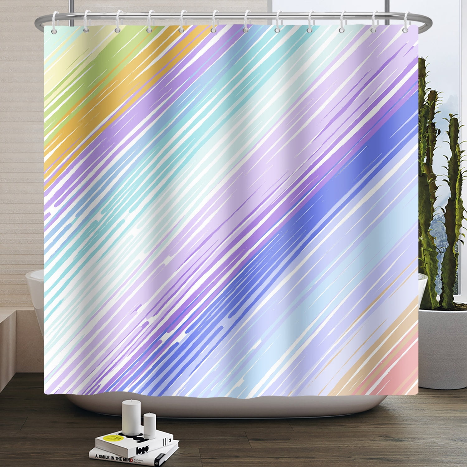 Blue Gradual Change Waterproof Shower Curtain for Bathroom Pink Marble