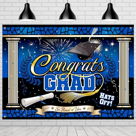 Blue Graduation Backdrop - Blue Graduation Party Supplies