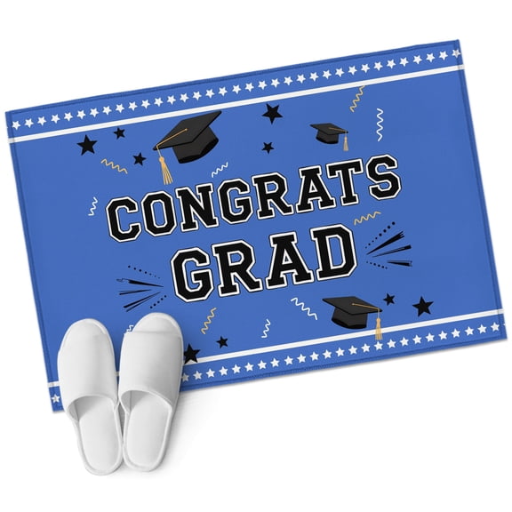 Blue Graduation Bathroom Rug Washable 2x3 Entryway Rug Non Slip Stars Striped Graduation Cap Front Door Mat Low Pile Indoor Doormat Throw Floor Carpet for Kitchen Bedroom Entrance
