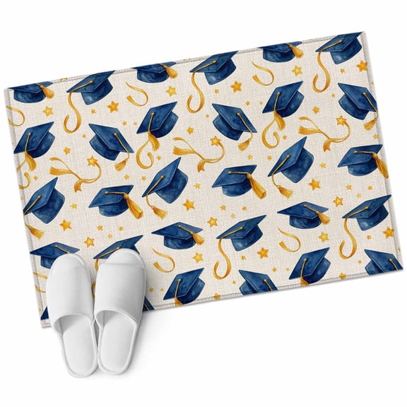 Blue Graduation Cap Tassels Bathroom Rug Washable 2x3 Entryway Rug Non Slip Modern Star Graduation Burlap Front Door Mat Low Pile Indoor Doormat Throw Floor Carpet for Kitchen Bedroom Entrance