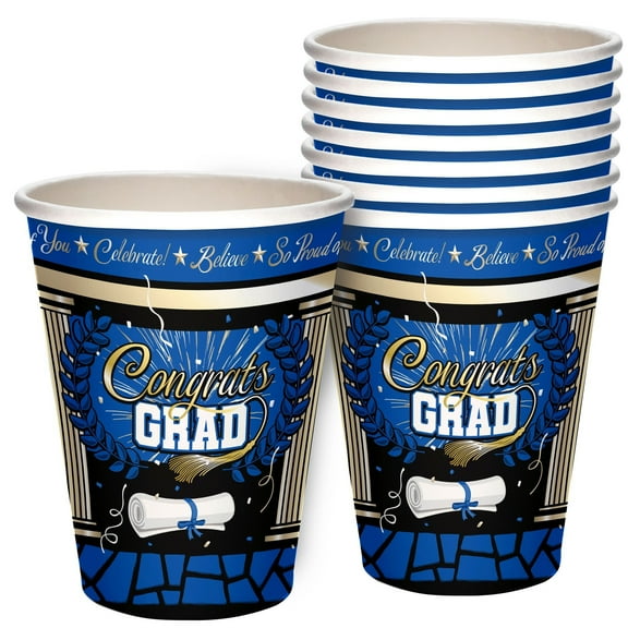 Blue Graduation Cups 16 oz 16 Count - Blue Graduation Party Supplies