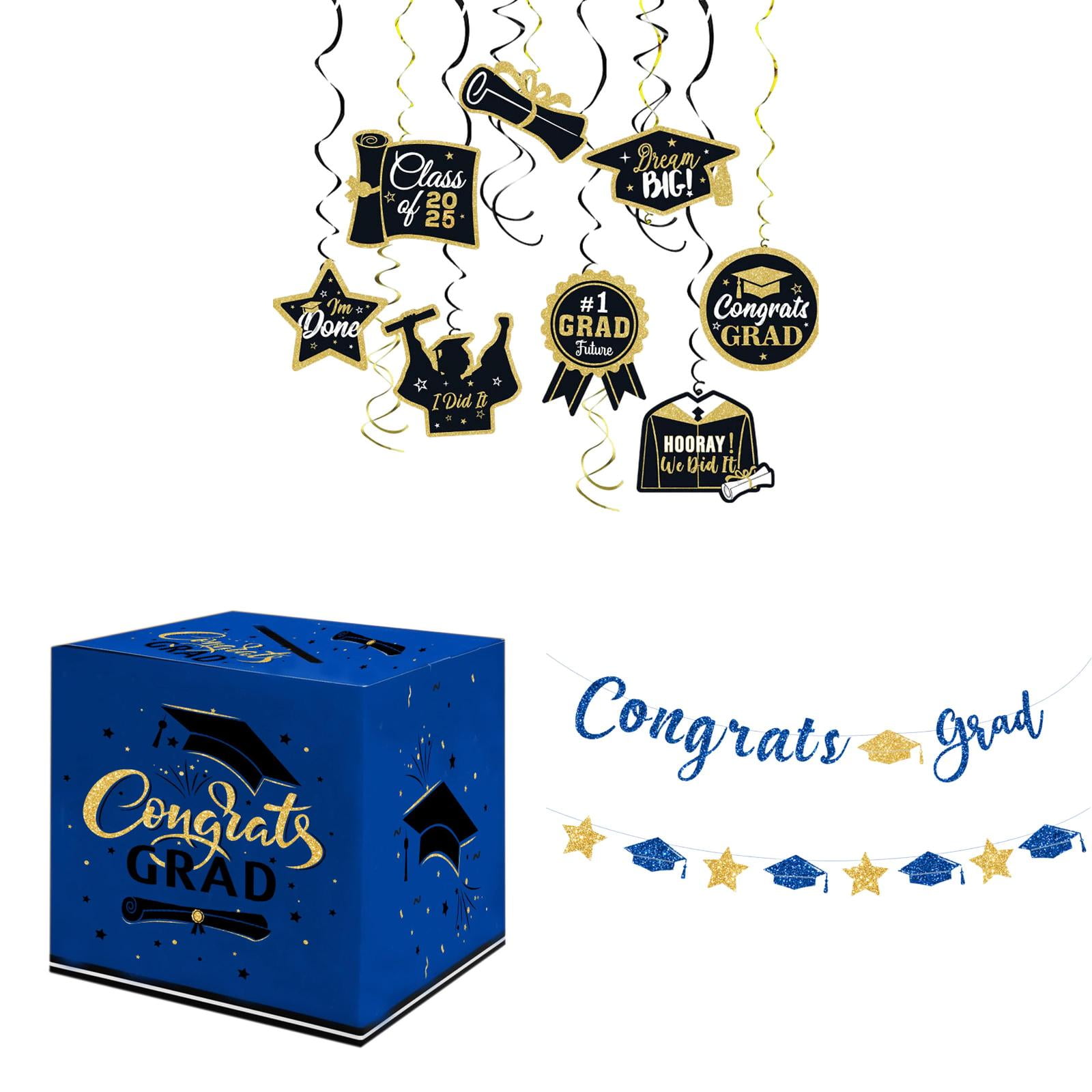 Blue Graduation Decorations, 2025 Grad Banner and Congrats Grad Hanging ...