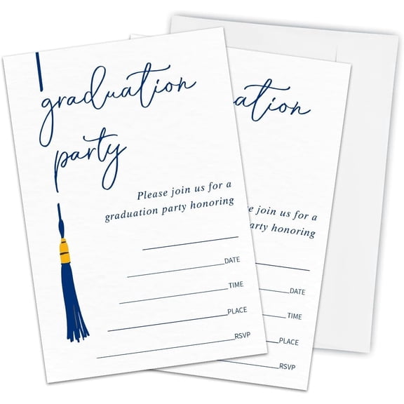 Blue Graduation Invitation Cards With 20 Envelopes - Minimalism Tassel Graduation Invitations, 2026 Grad Party Announcement Invites For High School