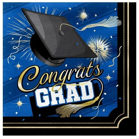 Blue Graduation Napkins 16 Count - Blue Graduation Party Supplies