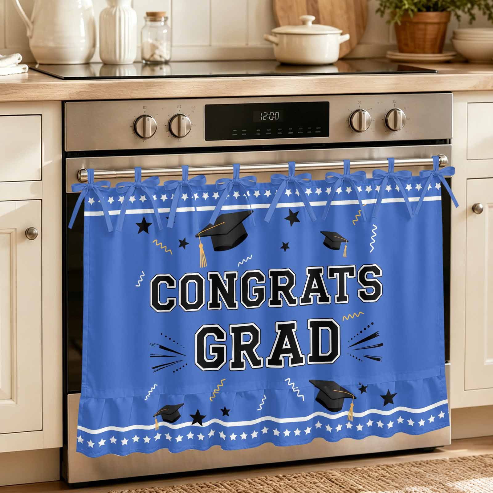 Blue Graduation Oven Skirt for Farmhouse Kitchen Décor, Stars Striped ...