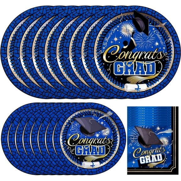 Blue Graduation Party Tableware Starter Set for 16 Guests