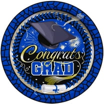 Blue Graduation Plates 7in 24 Count - Blue Graduation Party Supplies