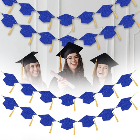 Blue Gradution Season Tasseled Gradution Cap Banner by Dusknt Gradution Decorations clas of 2026 Glitter Pre Strung Congrats Grad with Tassel Congratulations Banner Decor