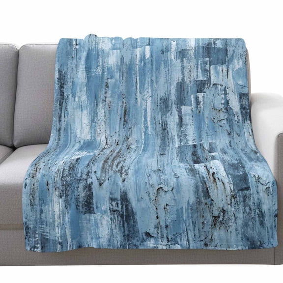 Blue Graffiti Art Fleece Throw Blanket Lightweight Abstract Distressed Ombre Painting Texture Fuzzy Flannel Throws Super Soft Cozy Flannel Blanket for Couch, Sofa, Bed, Travel 50"x60"