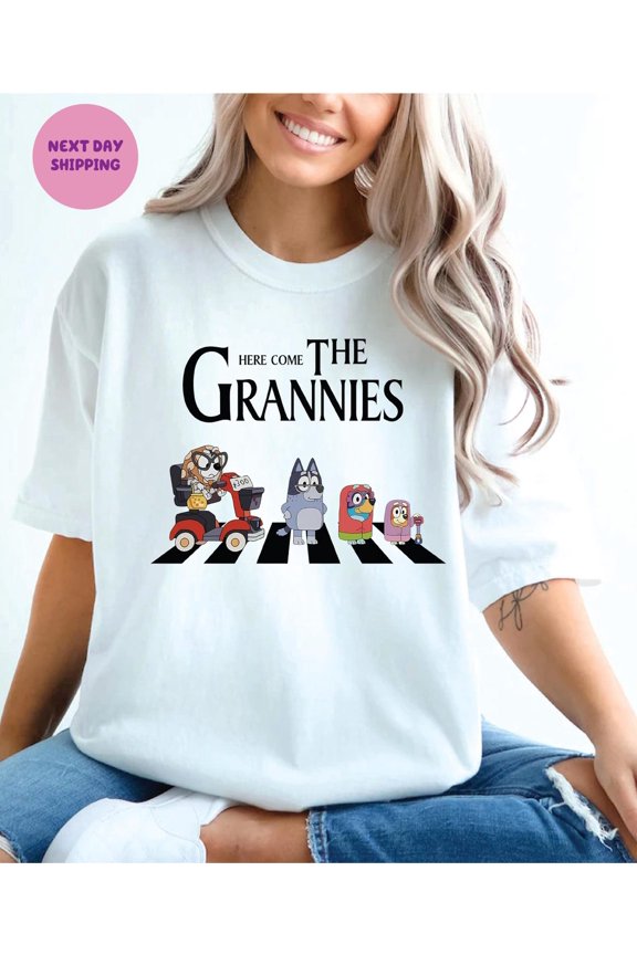 Blue Grannies Shirt Here Are The Grannies T-Shirt Blue Dog Family Tees Blue Family Tee Grannies Dog Cartoon Shirt