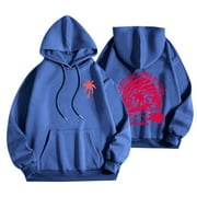 OUSVTION Blue Graphic Hoodies for Teen Girls 2024 Pink Palm Puff Hoodies Long Sleeve Sweatshirts Preppy Clothes Teen Girls