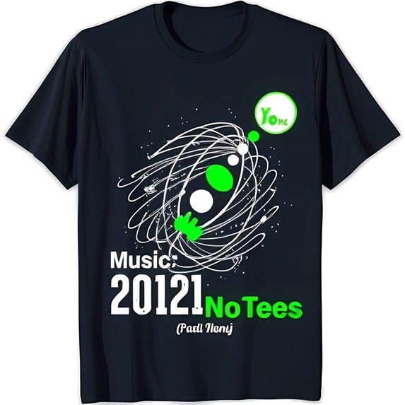 Blue Graphic T-Shirt with White Circular Pattern & Green Dot 'Music: 20121 NoTees' ( Nonj)