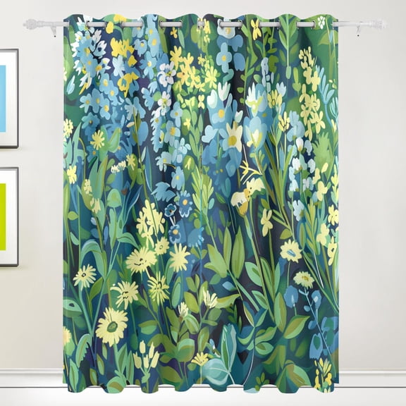 Blue Grass Blackout Curtains 55W x 72/84L Living Room Bedroom Curtains Heat Insulation and Sun Protection 2-Pack