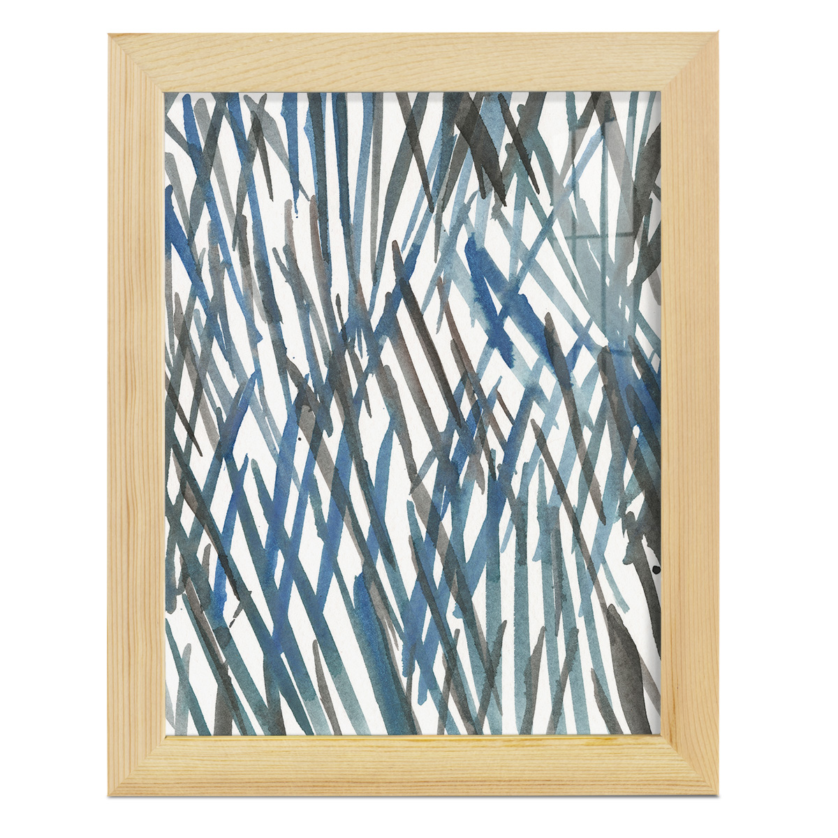 Blue Grass II - Framed Print w/glass - Natural Wood