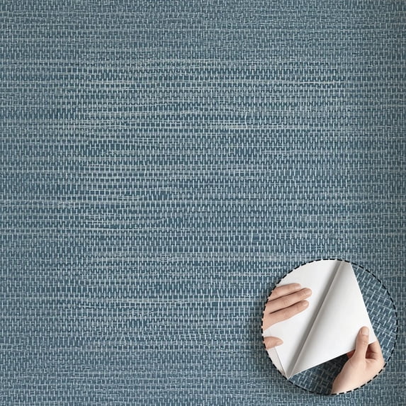 Blue Grasscloth Wallpaper Modern Minimalist Aesthetic Peel and Stick Wallpaper Waterproof Wall Decoration for Living Room Bedroom Bathroom Kitchen Cabinet 17.7 * 118 in Contact Paper Roll Home Decor