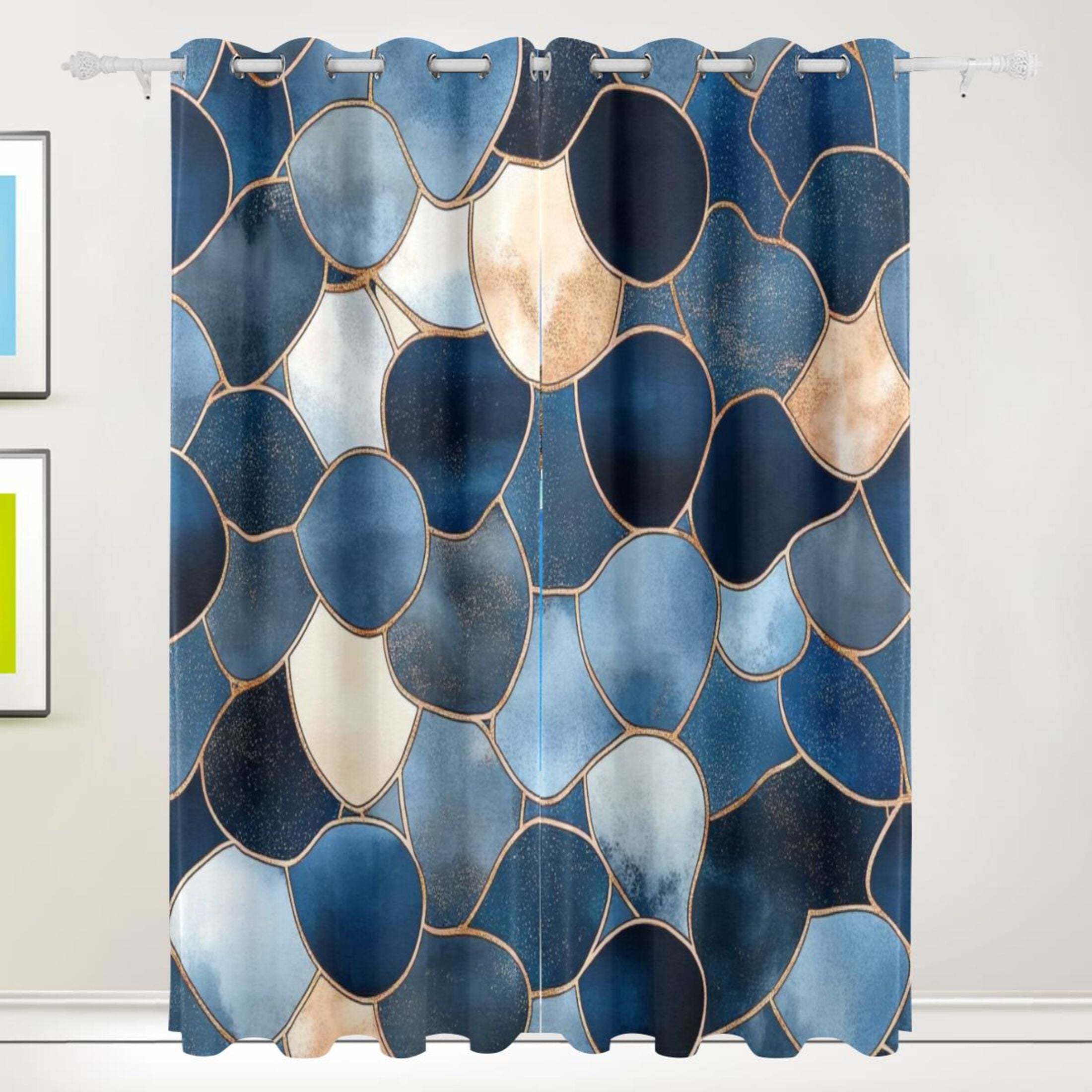 Blue Gray Abstract Art Blackout Curtains for Living Room Bedroom 55W x ...