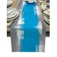 Blue Gray Abstract Art Oil Painting Texture Linen Table Runner Kitchen
