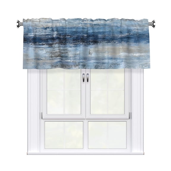 Blue Gray Abstract Texture Window Valance 54x18 in, Rod Pocket Polyester Curtain Valance, Kitchen Valance, Short Window Curtain, Printed Window Treatment for Kitchen Living Room