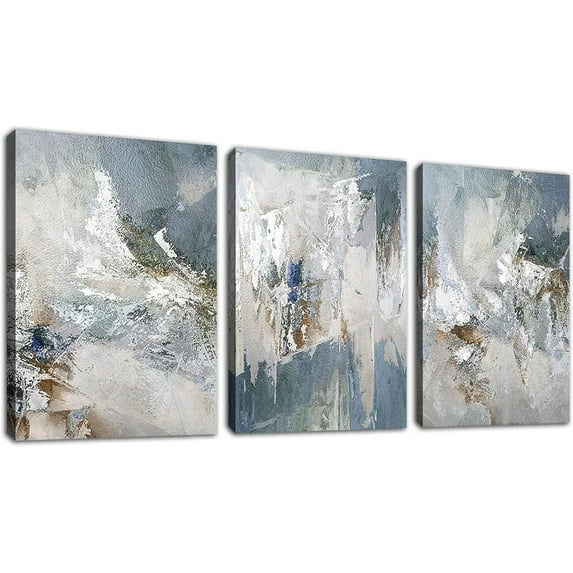 Blue Gray Abstract Wall Art - Modern Abstract Canvas Pictures for Wall Decor Comtemporary Abstract Painting Artwork for Living Room Bedroom Kitchen Office Home Wall Decorations 12" x 16" Set of 3