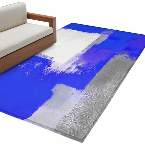 Blue Gray Area&nbsp;Rug 2.7x5ft Graffiti Art Abstract Color Blocks Geometric Modern Non-Slip&nbsp;Washable Square&nbsp;Rugs Soft Felt Indoor Floor Mat for Bedroom Kitchen Living Room Bathroom