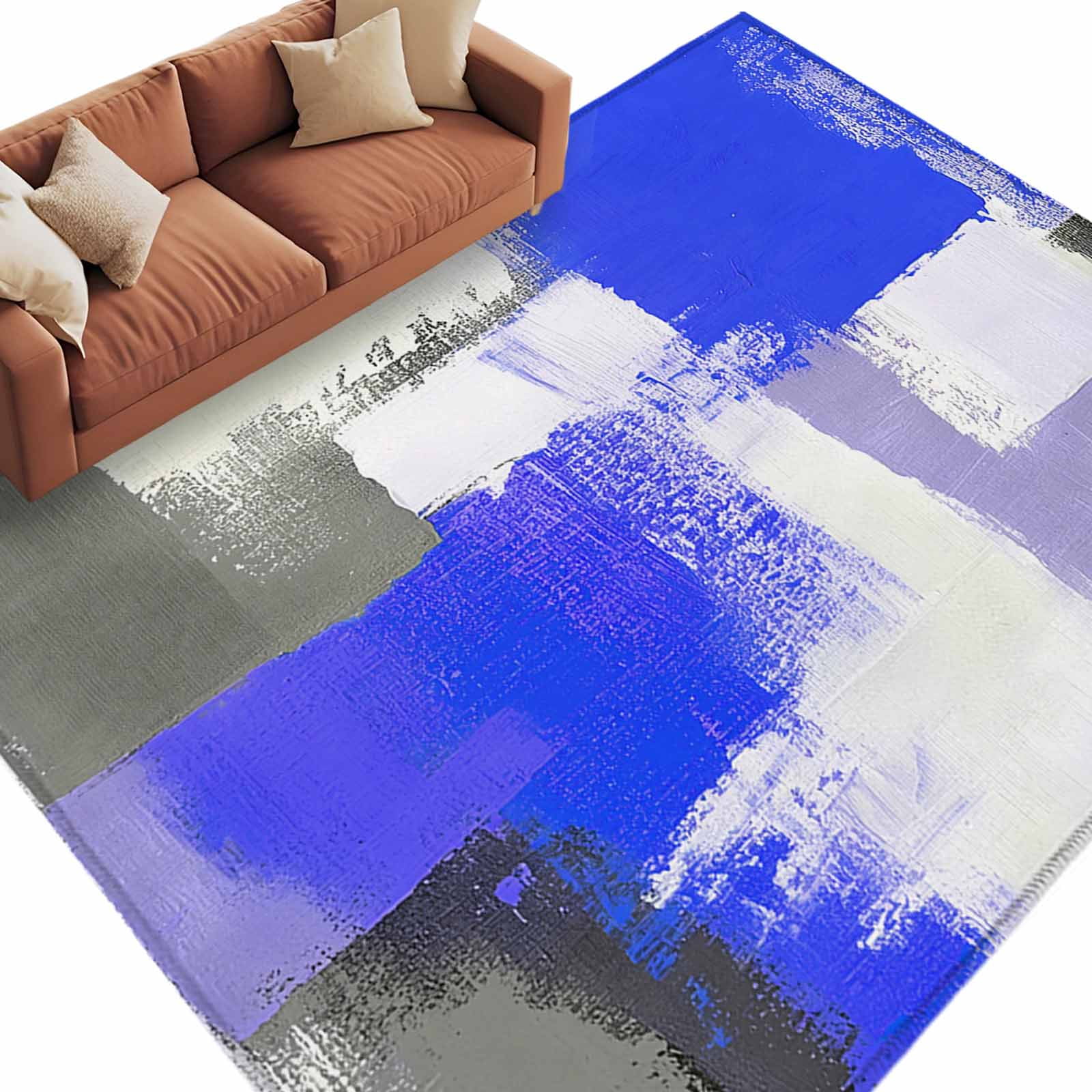 Blue Gray Area Rug 5x8ft Graffiti Art Color Blocks Abstract Geometric ...