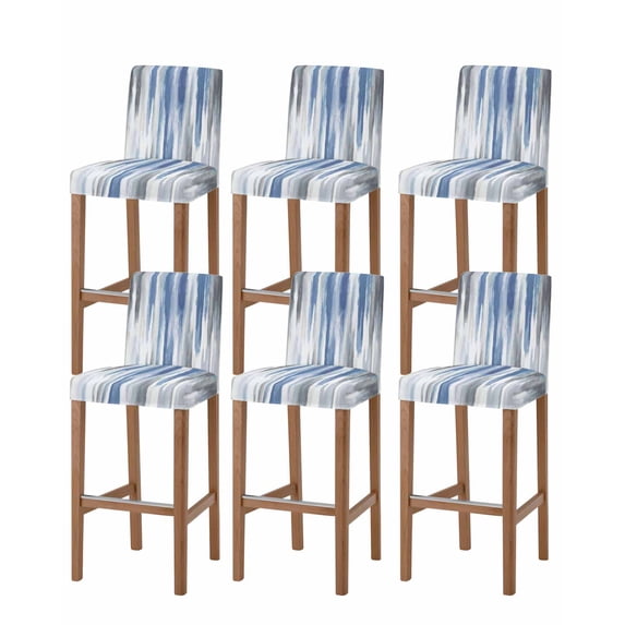 Blue Gray Bar Stool Covers Set of 6, Modern Simple Abstract White Ombre Texture Stretch Washable Bar Chair Covers with Backs, Removable Pub Counter Height Chair Cover for Kitchen Dining Room Cafe