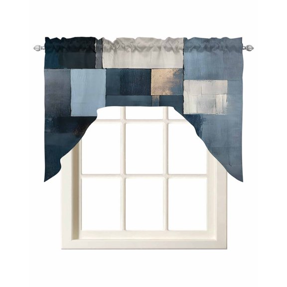 Blue Gray Beige Kitchen Swag Valances for Windows, Modern Abstract Geometric Striped Art Swag Valances Curtains for Living Room, Rod Pocket Window Treatments for Bathroom, Bedroom, Cafe, 56"x36"