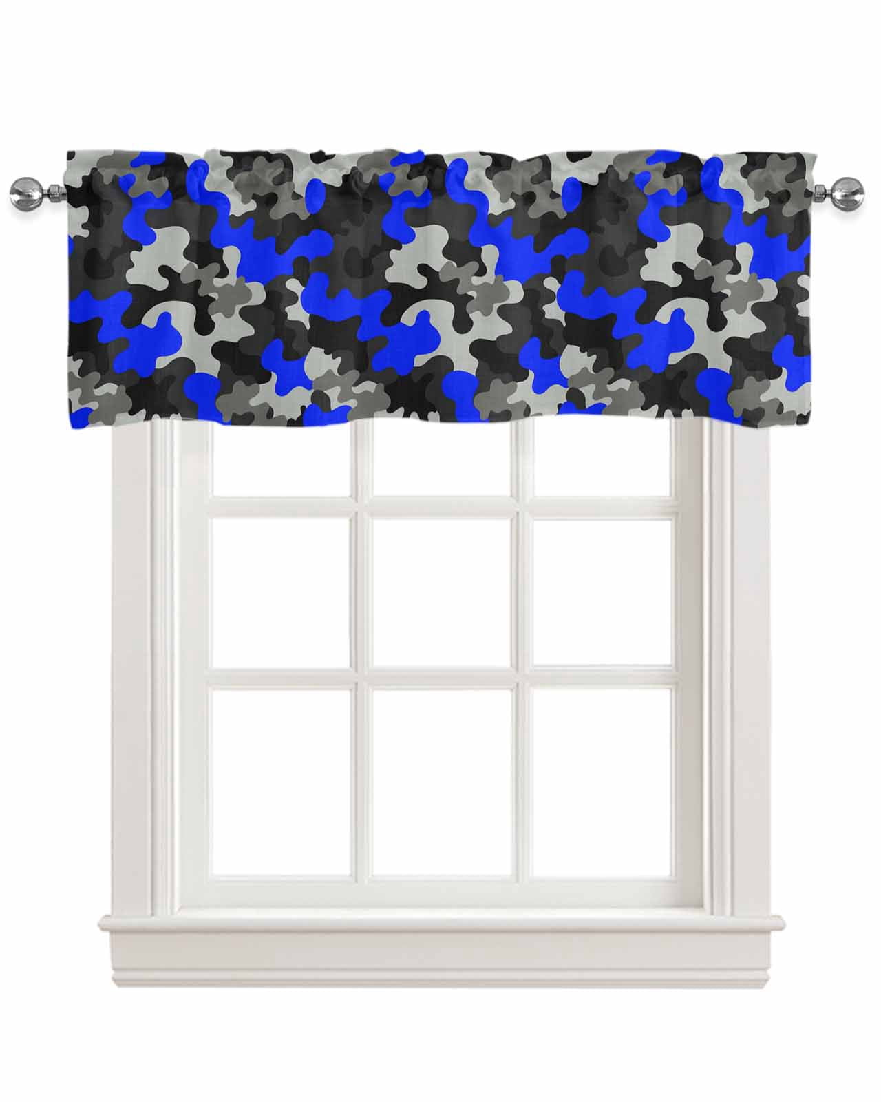 Blue Gray Black Kitchen Valances for Windows Farmhouse Linen Window ...