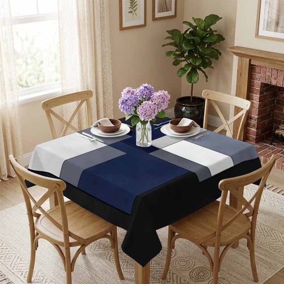 Blue Gray Black Patchwork Square Tablecloth 54x54 Inch Abstract Art Waterproof Polyester Tablecloth for Dining Table, Washable Table Cover for Kitchen Dining Room Wedding Decoration,Stain Resistant