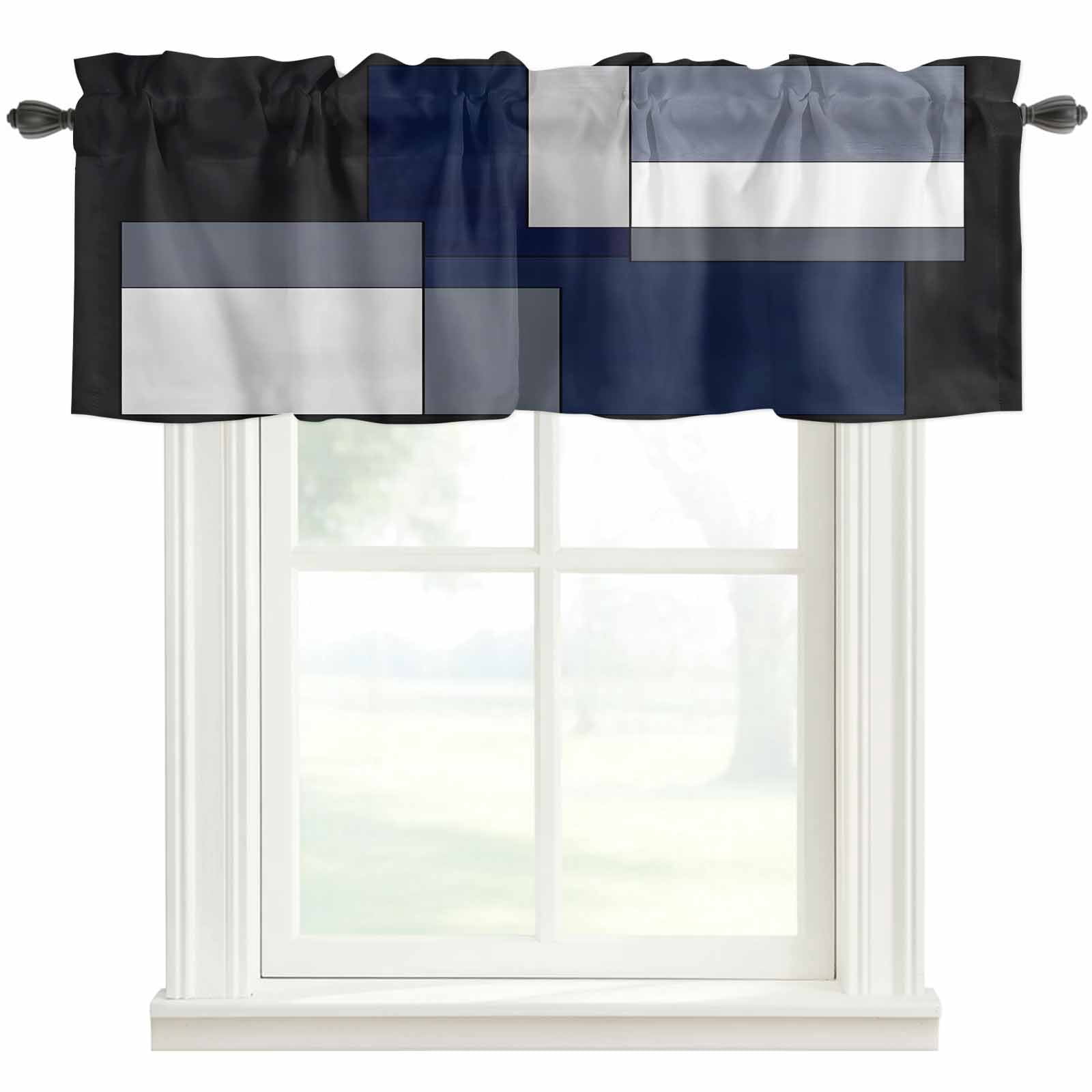 Blue Gray Black Patchwork Window Valance Curtain Abstract Art Rod ...