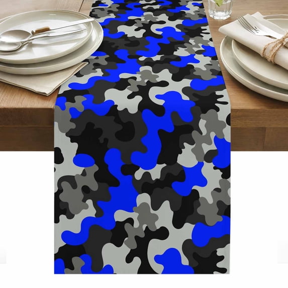 Blue Gray Black Table Runner - 90 Inch Long, Kitchen Dining Table Runner Dresser Scarves, Modern Gradient Abstract Texture Art Farmhouse Decor for Coffee Tables Wedding Party Banquet