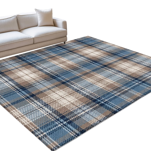 Blue Gray Buffalo Plaid Area Rugs 4x6ft Rustic Farmhouse Washable Rug ...
