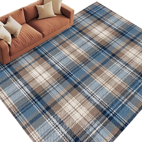 Blue Gray Buffalo Plaid Washable Living Room Rugs 5'x8', Rustic ...