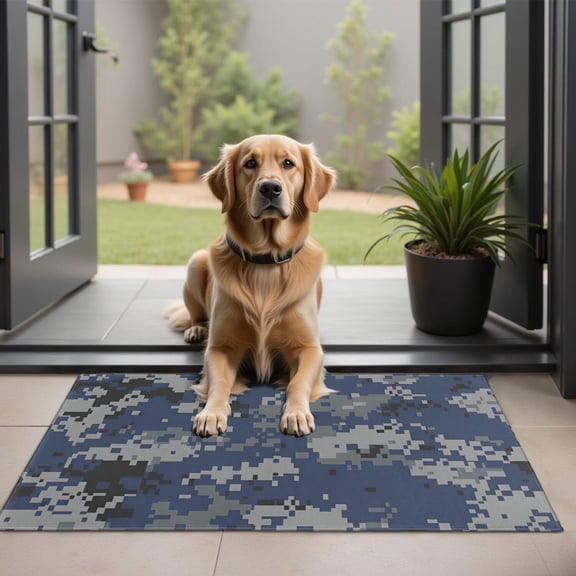 Blue Gray Camo Digital Pattern Door Rugs,Washable Non Slip Door Mats Indoor,Decorative Door Mats,Entry Mat Indoor for Entrance,Bedroom,Kitchen,Bathroom,20"x32"