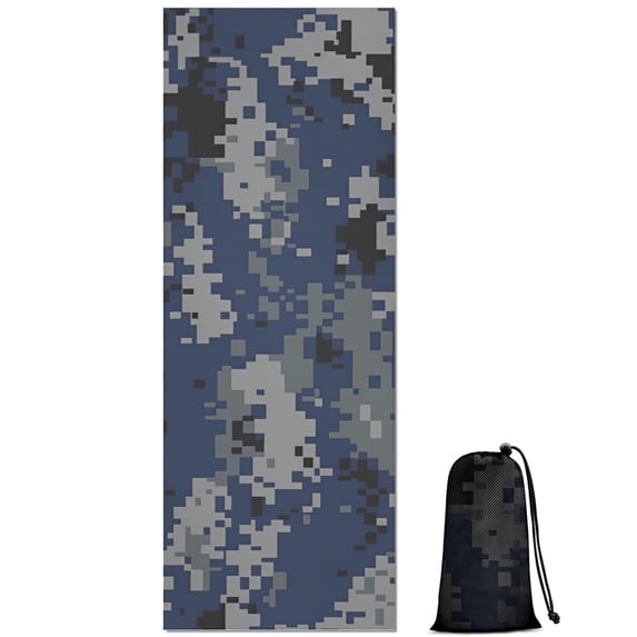 Blue Gray Camo Digital Pattern Hot Yoga Mat Towel Non Slip for Hot Yoga - Quick-Drying Yoga Mat Cover with 4 Corner Pockets with Travel Bag - Hot Yoga Towel Non Slip 74"x26"