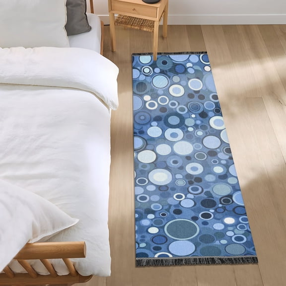 Blue Gray Circle Bedroom Runner Rug 2'x 6' Non Slip Carpet Indoor Home Area Rug Living Room