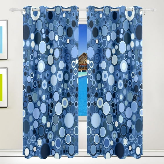 Blue Gray Circle Blackout Curtains for Living Room Bedroom 55W x 72/84L Insulated Window Drapes 2 Panels