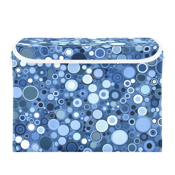 Blue Gray Circle Large Storage Bins with Linen Collapsible Lid Storage Box 16.7 x 12.6 x 11.8in