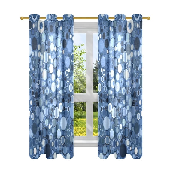 Blue Gray Circle Semi Sheer Curtains for Living Room Bedroom Set of 2 Insulated Window Drapes