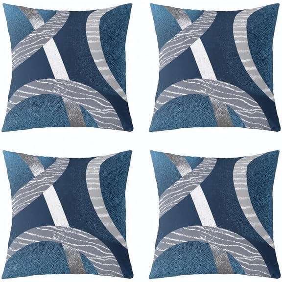 Blue Gray Circles Throw Pillow Covers Watercolor Modern Geometric Lines Swirls Pillow Cases for Teens Adults Gradient Tie Dye Simple Grid Cushion Covers for Couch Chairs 20x20 Inch Set of 4