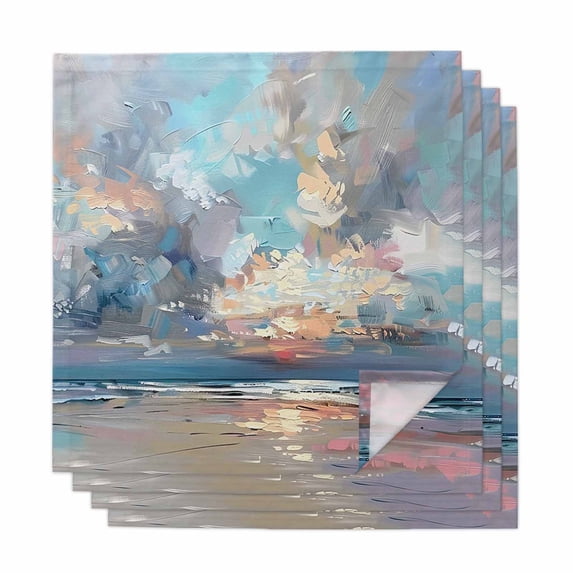 Blue Gray Coastal Cloth Napkins, Oil Painting Modern Abstract Art Washable and Reusable Dinner Napkins Set of 4, Table Napkin for Kitchen Party Birthday Wedding Hotel Housewarming 20"x20"