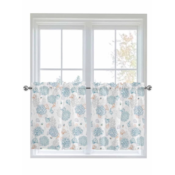 Blue Gray Coastal Kitchen Curtains Tier 24 Inch Length, Summer Beach ...