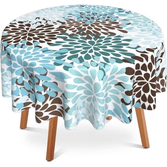 Blue Gray Dahlia Round Table Cloth 60 Inch,Geometric Flowers Tablecloth Waterproof Stain Wrinkle Resistant Washable Circle Table Cover for Home Kitchen Dining Room Party Outdoor Picnic